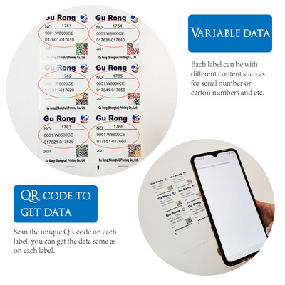 Etiqueta variável lustrosa dos dados que imprime etiquetas impermeáveis do código de BOPP Qr