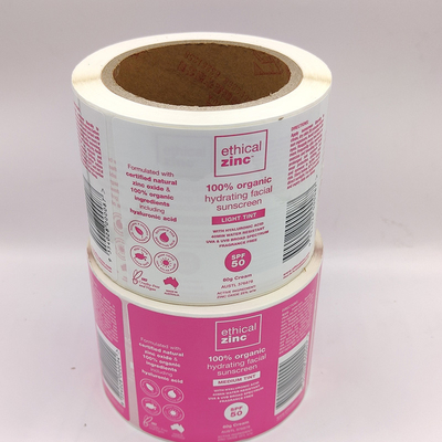 O cosmético impermeável laminado lustroso etiqueta a composição de CMYK a etiqueta branca